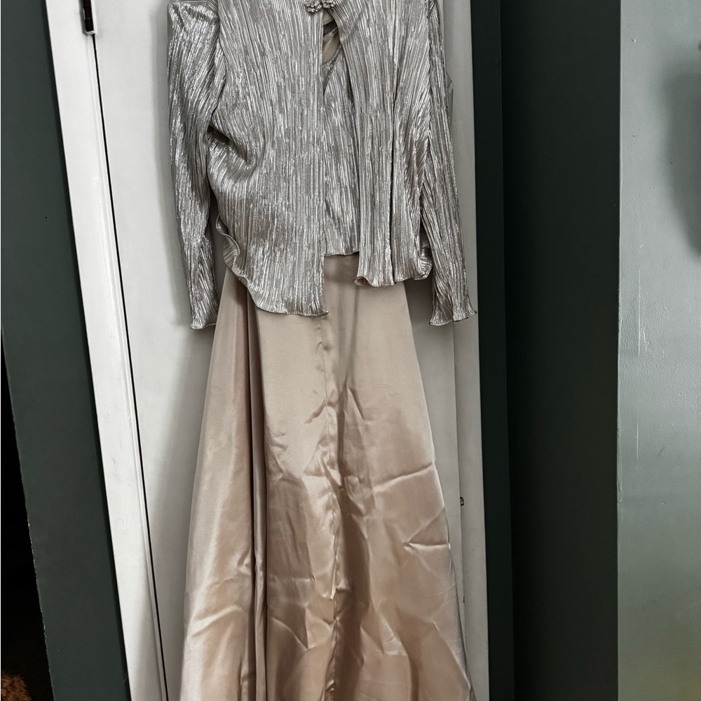 David's Bridal Silver and Cream Maxi Skirt